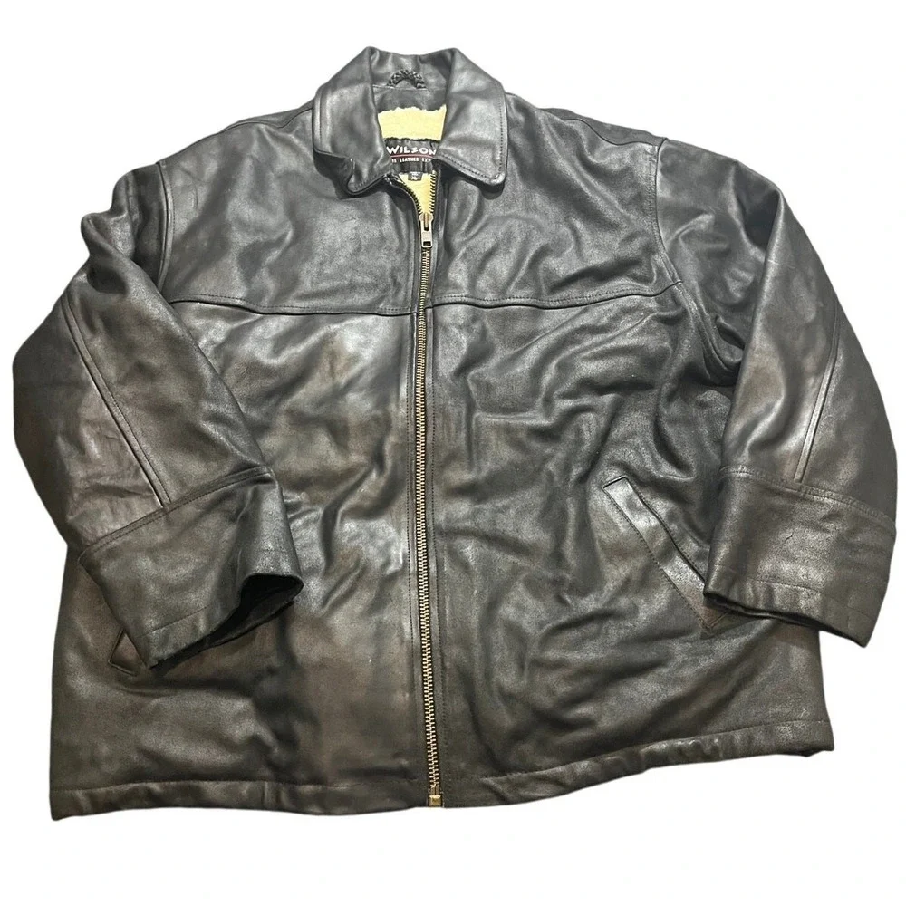 Wilsons Leather Jacket‎ Mens XL Black Sherpa Lined Faux Fur Zip Up Biker Moto